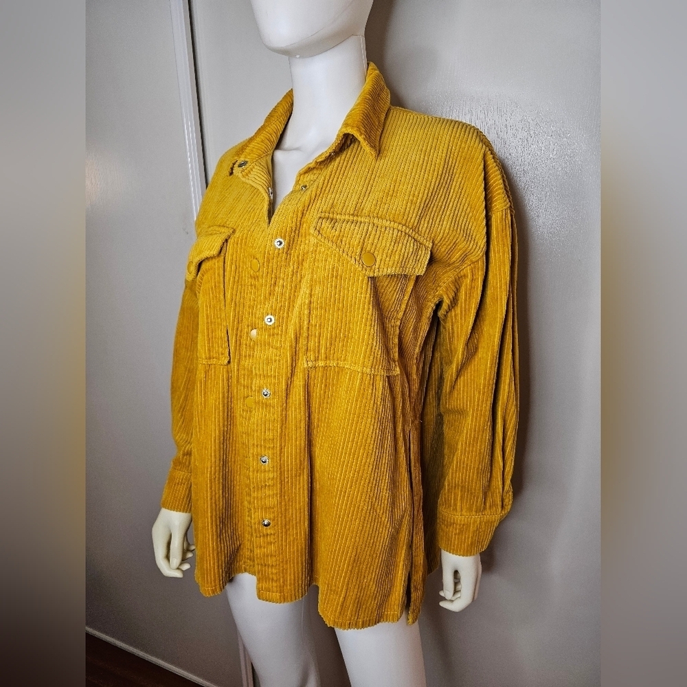 Corduroy Button-Up Shirt in Mustard Yellow - Picture 9 of 9